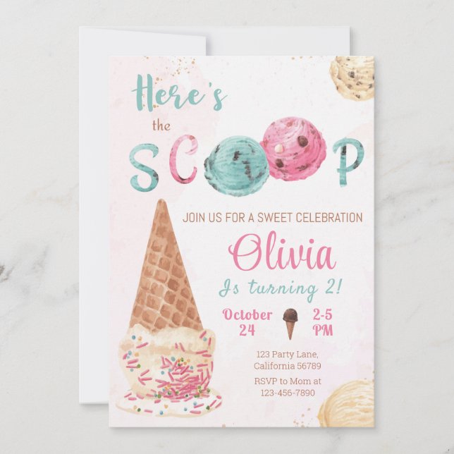 Eiscreme zum Geburtstag Einladung Hier ist der Sch (Vorderseite)