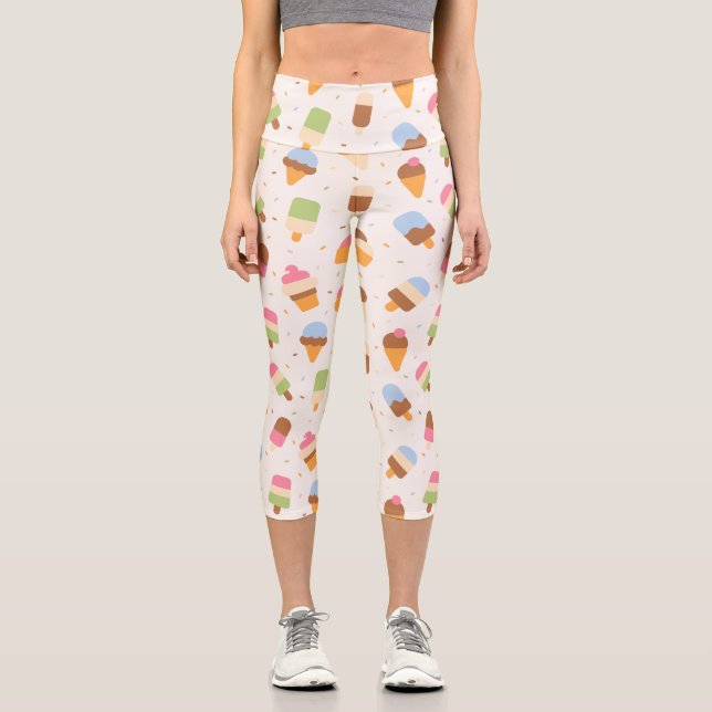 Eiscrememuster, Eiscreme-Kone, Eisvogel Capri Leggings (Vorderseite)