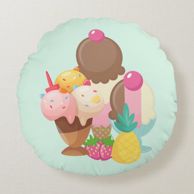 Eiscremesuppen mit Sprinklen Rundes Kissen (Vorderseite)