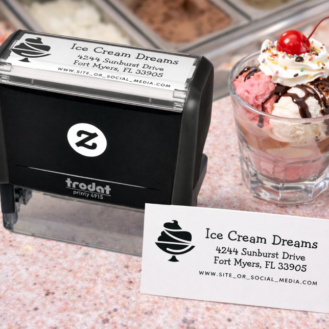 Eisdiele Geschäft Rücksendeadresse Stempel (Ice cream store business return address self-inking stamp.)