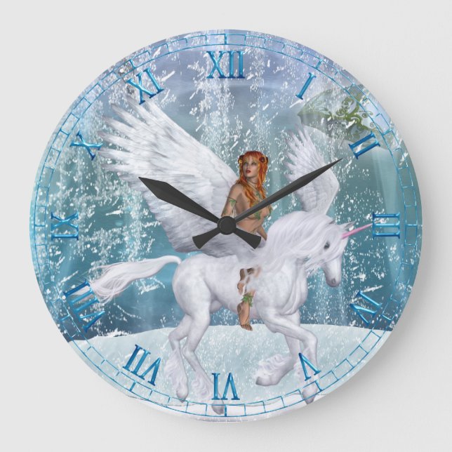 Eiseinhorn und Fee Wall Clock Große Wanduhr (Vorderseite)