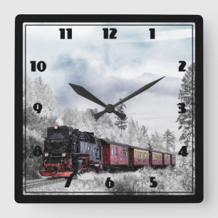 Eisenbahn im Winter-Weihnachtsszene Quadratische Wanduhr