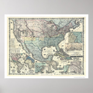 Eisenbahn & Military Karte USA 1862 Poster