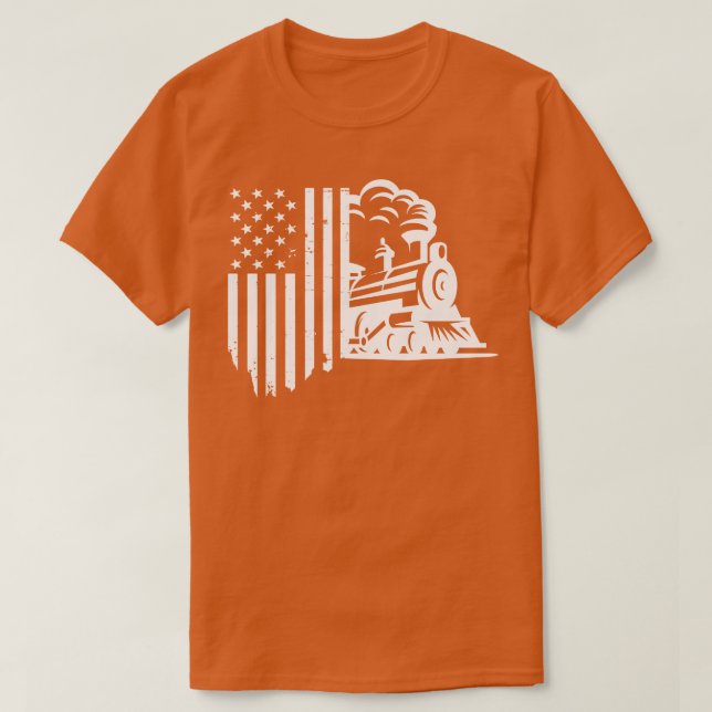 Eisenbahn-Spike amerikanische Flagge Zug Geschenk  T-Shirt (Design vorne)