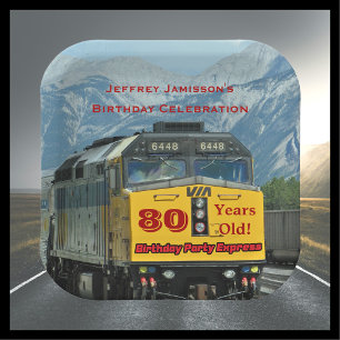 Eisenbahn-Zug-Papier-Teller, 80. Geburtstag, Pappteller