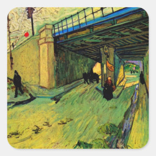 Eisenbahnbrücke über Montmajour von Vincent van Go Quadratischer Aufkleber
