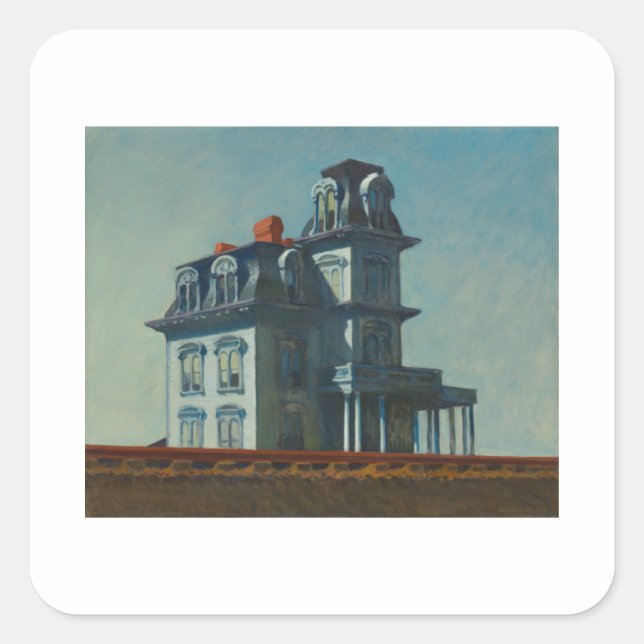 Eisenbahnhaus - Edward Hopper Quadratischer Aufkleber (Vorderseite)