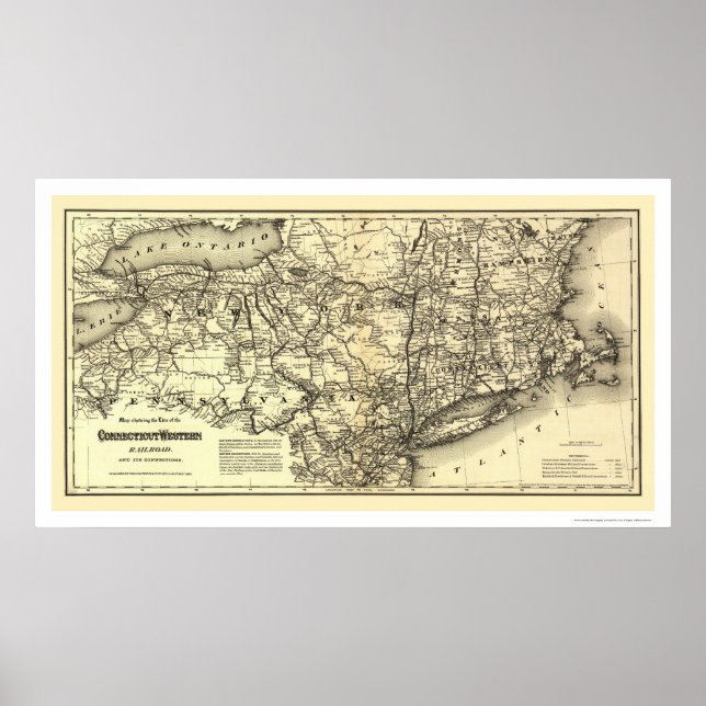 Eisenbahnkarte Connecticut & Western 1871 Poster (Vorne)