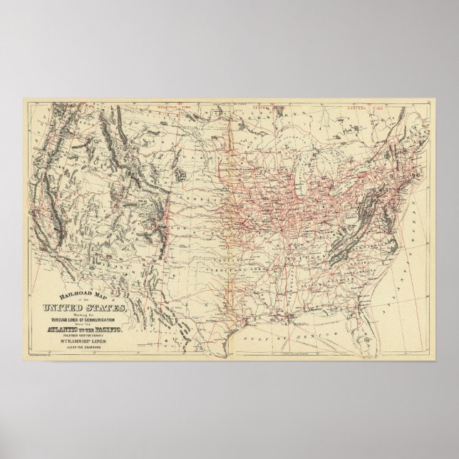Eisenbahnkarte USA Poster (Vorne)