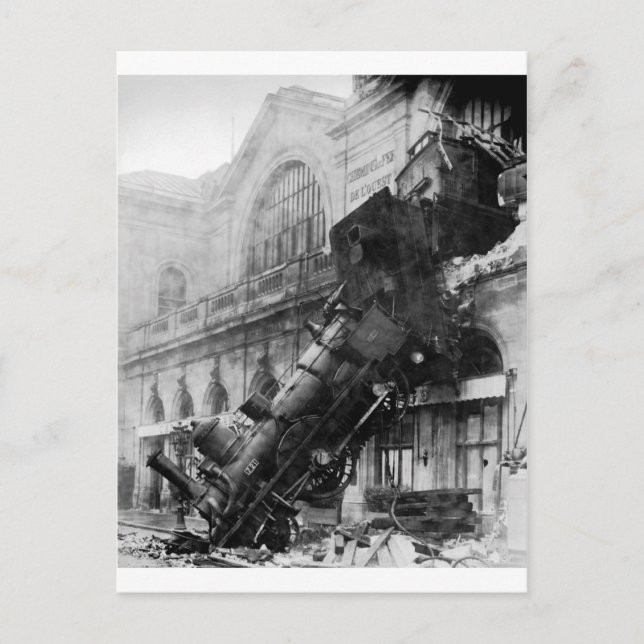 Eisenbahnunfall am Montparnasse, Eisenbahnkatastro Postkarte (Vorderseite)