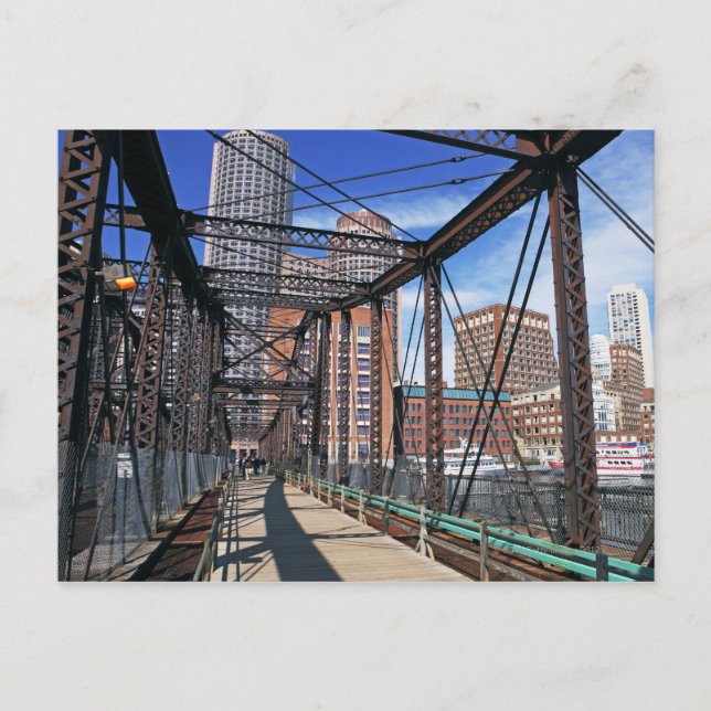 Eisenbrücke mit dem Boston Financial District Postkarte (Vorderseite)