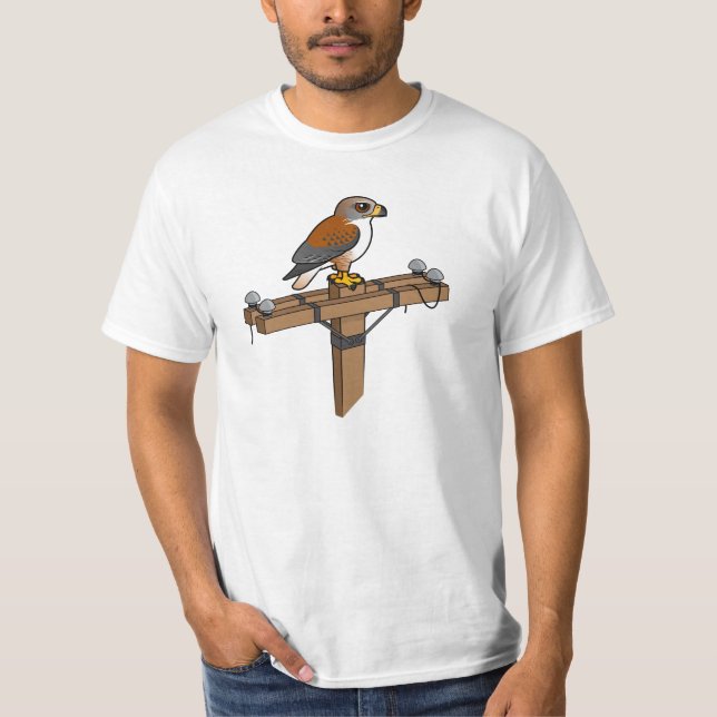 Eisenhaltiger Falke auf Powerpfosten T-Shirt (Vorderseite)