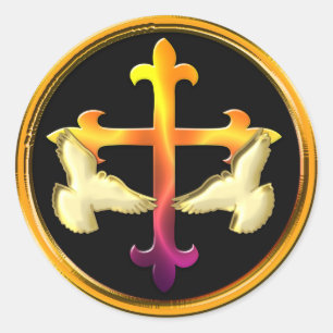 Eisenkreuz mit Tauben auf schwarzem Hintergrund Runder Aufkleber