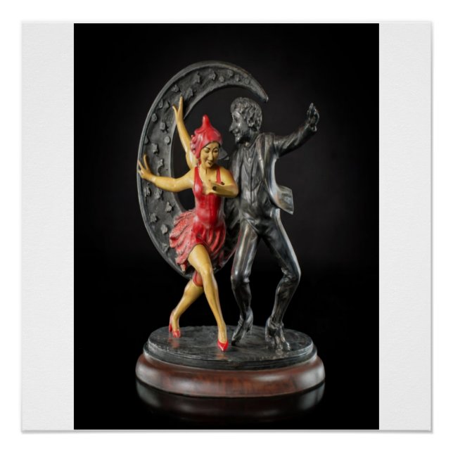 Eisenskulptur eines Jester und Flapper der 20er Ja Poster (Vorderseite)