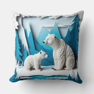 Eisfamilie der Eisbären in der arktischen Waldszen Kissen