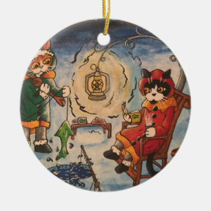Eisfischen in der Nacht Keramik Ornament