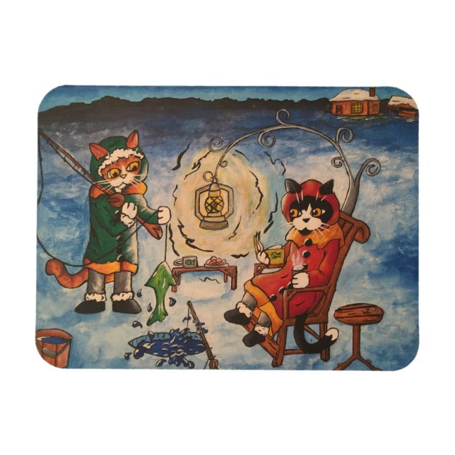 Eisfischen in der Nacht Magnet (Horizontal)