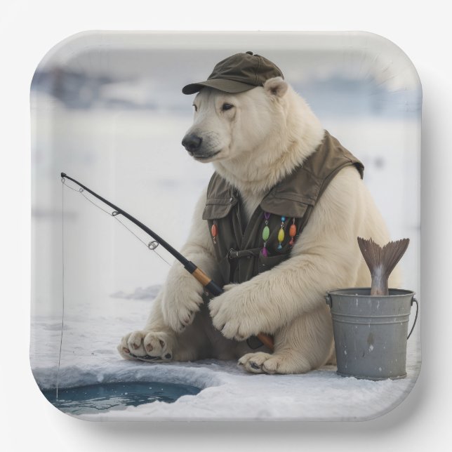Eisfischen mit Eisbär Pappteller (Vorderseite)