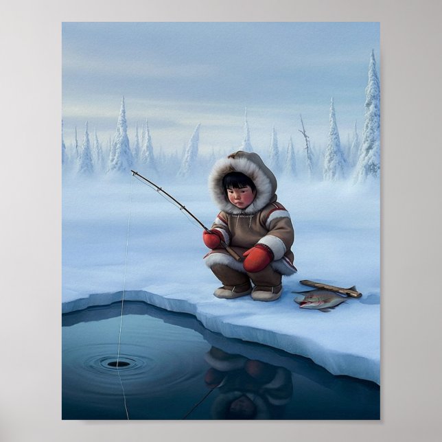 Eisfischen von kleinen Jungen Poster (Vorne)