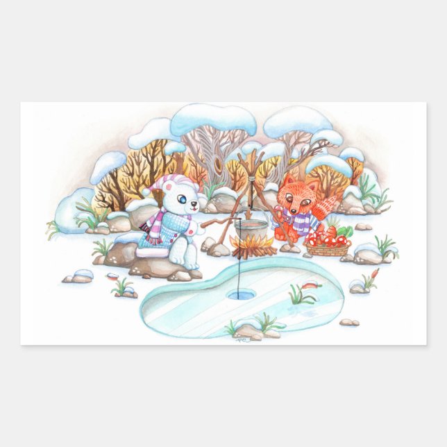 Eisfischerei Rechteckiger Aufkleber (Vorderseite)