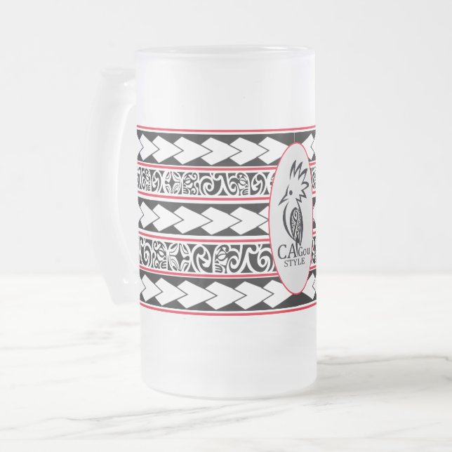 Eisglastasse. Tribal Ethnic/ Rouge Mattglas Bierglas (Vorderseite Links)