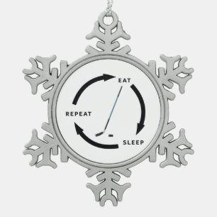 Eishockey Eat Sleep Wiederholung Sportfan Sprichwo Schneeflocken Zinn-Ornament