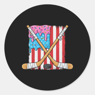 Eishockey-Eiscreme-Tropf-Jungen-Amerikanische-Flag Runder Aufkleber