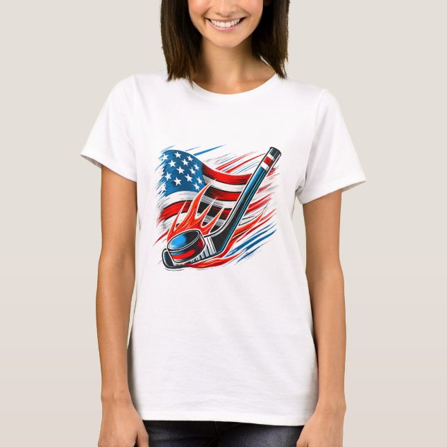 Eishockey-Fan-Players Patriotischer 4. Juli Ameri T-Shirt (Vorderseite)