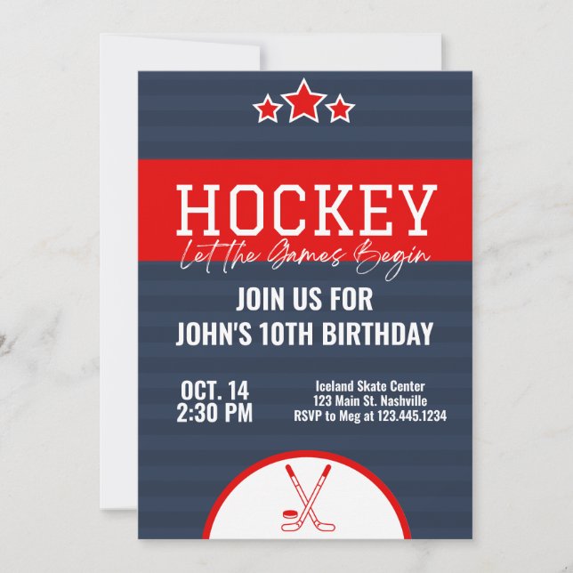 Eishockey Geburtstag Blue Red Strip Einladung (Vorderseite)