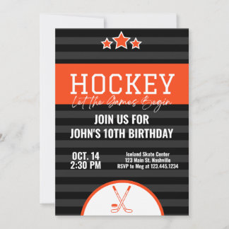 Eishockey Geburtstag Orange Black Strip Einladung