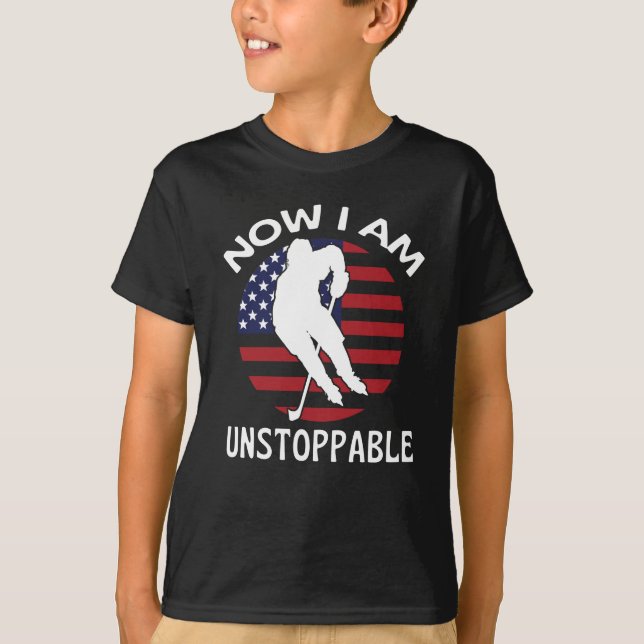 Eishockey jetzt bin ich unaufhaltsam US-Flagge T-Shirt (Vorderseite)
