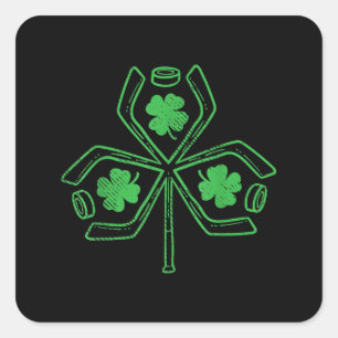 Eishockey-Kleeblatt Clover St Patricks Day Player Quadratischer Aufkleber