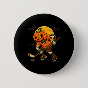 Eishockey-Kürbislaterne Halloween-Skelett-Kürbis Button