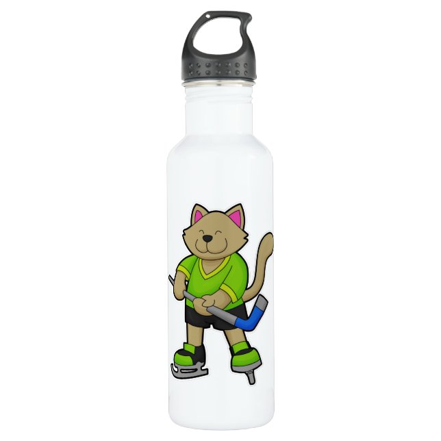 Eishockey mit Eishockeyschläger Edelstahlflasche (Vorderseite)