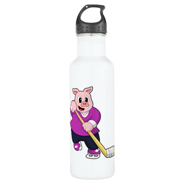 Eishockey mit Eishockeyschläger Edelstahlflasche (Vorderseite)
