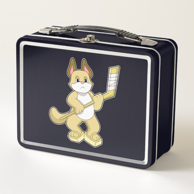 Eishockey mit Eishockeyschläger Metall Brotdose (Vorderseite)