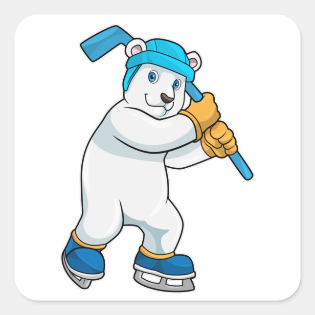 Eishockey mit Eishockeyschläger Quadratischer Aufkleber (Vorderseite)