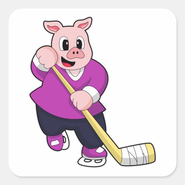 Eishockey mit Eishockeyschläger Quadratischer Aufkleber (Vorderseite)