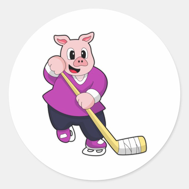 Eishockey mit Eishockeyschläger Runder Aufkleber (Vorderseite)