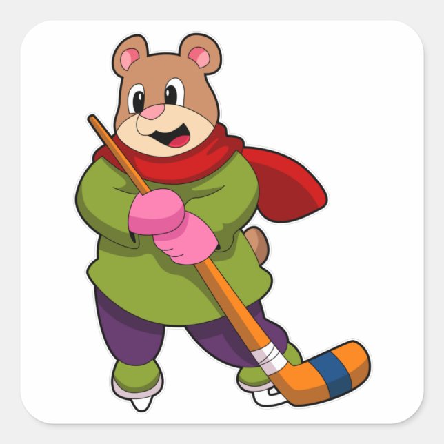 Eishockey mit Eishockeystick Quadratischer Aufkleber (Vorderseite)