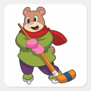 Eishockey mit Eishockeystick Quadratischer Aufkleber