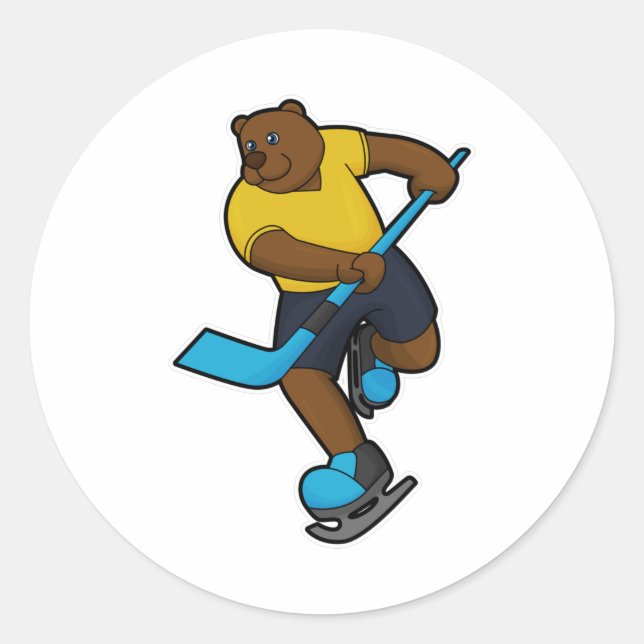 Eishockey mit Eishockeystick Runder Aufkleber (Vorderseite)