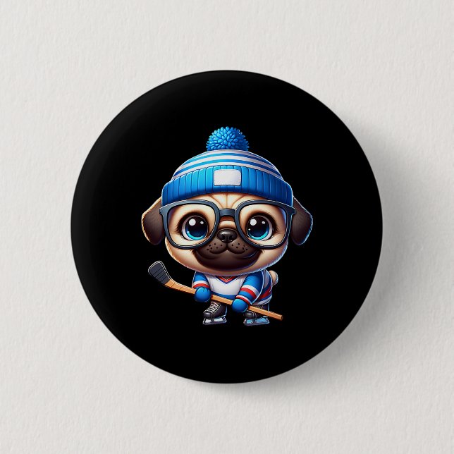 Eishockey-Mops entzückender Begleiter  Button (Vorderseite)