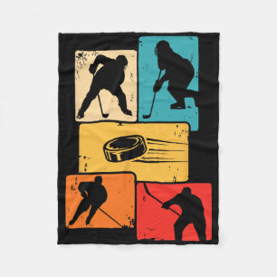 Eishockey-Motive farbig Retro Fleecedecke