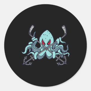 Eishockey Oktopus Tintenfisch Ozean Meeresmonster Runder Aufkleber