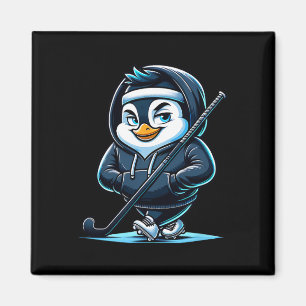 Eishockey Pinguin Maskottchen mit Schläger und Sch Magnet