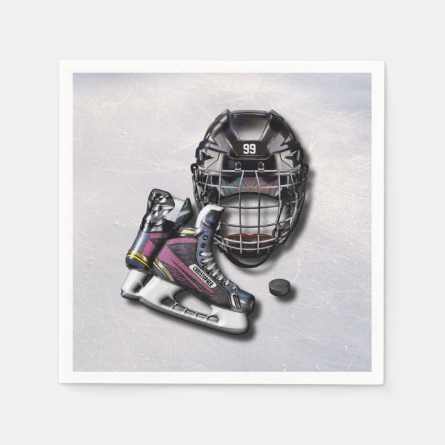 Eishockey-Skate Helmet Puck mit Name und Anzahl Serviette (Vorderseite)