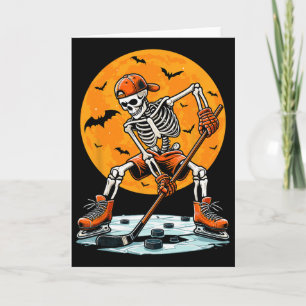Eishockey-Skelett Gruselige Jungs Halloween Eishoc Karte