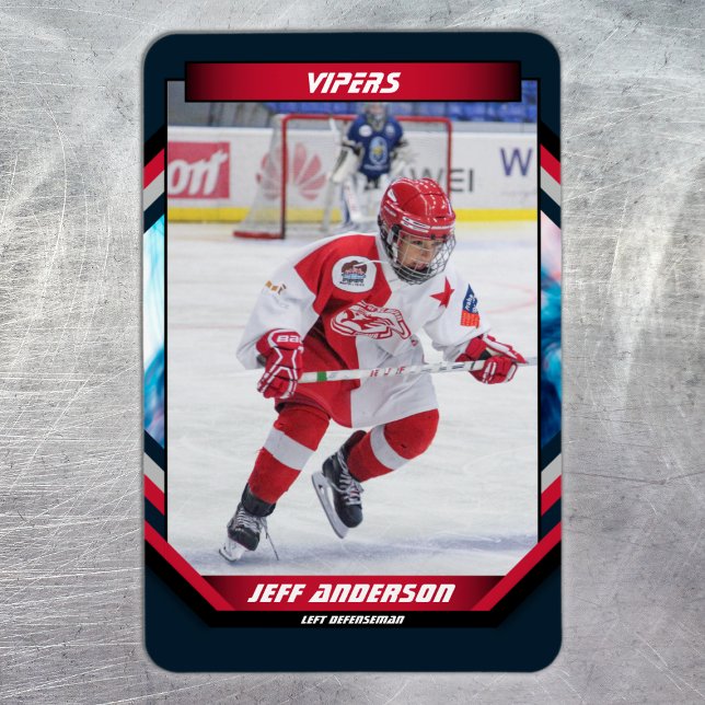Eishockey-Spieler behalten Coole Blue Custom Magnet (Ice Hockey Trading Card Magnet: Futuristic design, dynamic action. Perfect for young fans!)