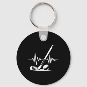 Eishockey-Sportler Stock und Puck Herzschlag F Schlüsselanhänger